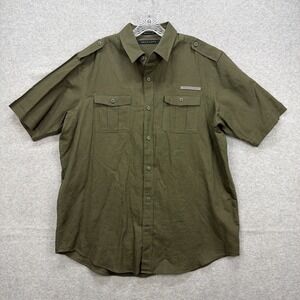 Sean John Shirt Mens XL Army Green Linen Blend Military Soldier Casual Y2K